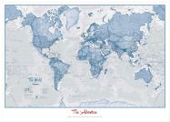 Large Personalised World Is Art - Wall Map Blue (Pinboard & wood frame - White)