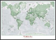 Large Personalised World Is Art - Wall Map Green (Pinboard & wood frame - Black)