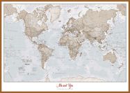 Large Personalised World Is Art - Wall Map Neutral (Pinboard & wood frame - Teak)
