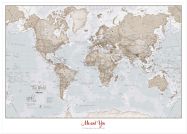 Large Personalised World Is Art - Wall Map Neutral (Wood Frame - White)