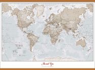 Huge Personalised World Is Art - Wall Map Neutral (Rolled Canvas with Wooden Hanging Bars)