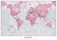 Medium Personalised World Is Art - Wall Map Pink (Rolled Canvas - No Frame)