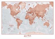 Large Personalised World Is Art - Wall Map Red (Pinboard & wood frame - White)