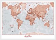 Medium Personalised World Is Art - Wall Map Red (Wood Frame - White)