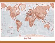 Medium Personalised World Is Art - Wall Map Red (Rolled Canvas with Wooden Hanging Bars)