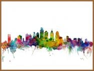 Large Philadelphia Watercolour Skyline (Pinboard & wood frame - Teak)