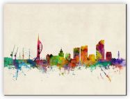 Small Portsmouth England Watercolour Skyline (Canvas)