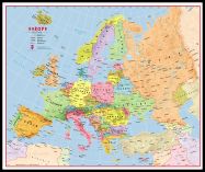 Large Primary Europe Wall Map Political (Pinboard & framed - Black)