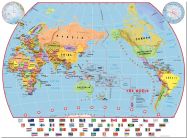 Huge Primary Pacific Centred World Wall Map Political with flags (Pinboard)