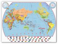 Large Primary Pacific Centred World Wall Map Political with flags (Canvas)