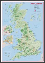 Large Primary UK Wall Map Physical (Wood Frame - Black)