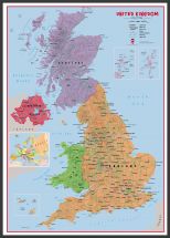Large Primary UK Wall Map Political (Pinboard & wood frame - Black)