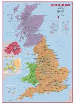 Large Primary UK Wall Map Political (Pinboard)