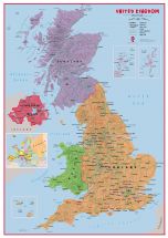 Large Primary UK Wall Map Political (Magnetic board and frame)
