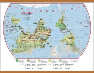 Large Primary Upside Down World Wall Map Environmental (Rolled Canvas with Wooden Hanging Bars)