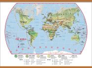 Large Primary World Wall Map Environmental (Rolled Canvas with Wooden Hanging Bars)