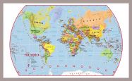 Medium Primary World Wall Map Political (Pinboard & framed - Silver)