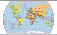Large Primary World Wall Map Political (Rolled Canvas with Hanging Bars)