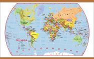 Large Primary World Wall Map Political (Rolled Canvas with Wooden Hanging Bars)