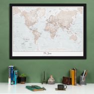 Medium Personalised World Is Art - Wall Map Neutral (Wood Frame - Black)