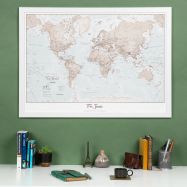 Medium Personalised World Is Art - Wall Map Neutral (Wood Frame - White)
