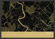 A3 Rome City Street Map Print Straw (Wood Frame - Black)