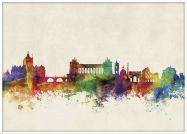 Large Rome Watercolour Skyline (Pinboard & wood frame - White)