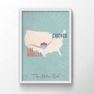 A3 Route 66 Map Print (Wood Frame - White)