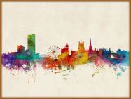 Large Sheffield England Watercolour Skyline (Pinboard & wood frame - Teak)