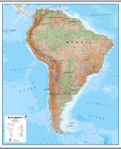 Large South America Wall Map Physical (Rolled Canvas with Hanging Bars)