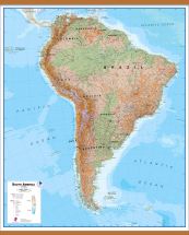 Large South America Wall Map Physical (Rolled Canvas with Wooden Hanging Bars)