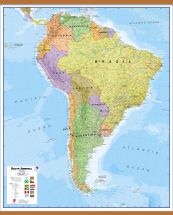 Large South America Wall Map Political (Rolled Canvas with Wooden Hanging Bars)