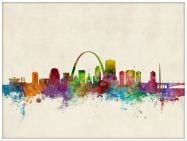 Large St Louis Missouri Watercolour Skyline (Pinboard & wood frame - White)