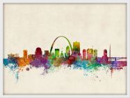 Small St Louis Missouri Watercolour Skyline (Wood Frame - White)