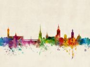 Small Stockholm Sweden Watercolour Skyline (Rolled Canvas - No Frame)