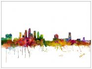Large Tampa Watercolour Skyline (Wood Frame - White)