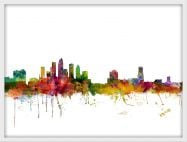 Medium Tampa Watercolour Skyline (Pinboard & wood frame - White)