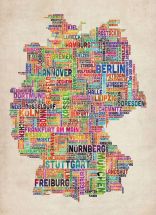 Small Text Art Map of Germany (Rolled Canvas - No Frame)