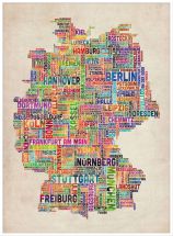 Large Text Art Map of Germany (Pinboard & wood frame - White)