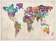 Large Text Art Map of the World (Pinboard & wood frame - White)