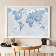 Medium The World Is Art - Wall Map Blue (Wood Frame - White)