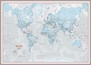 Huge The World Is Art - Wall Map Aqua (Pinboard & framed - Silver)