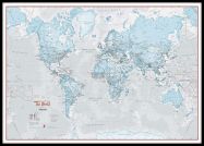 Large The World Is Art - Wall Map Aqua (Pinboard & framed - Black)