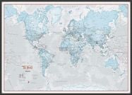 Large The World Is Art - Wall Map Aqua (Pinboard & wood frame - Black)