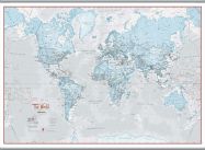 Large The World Is Art - Wall Map Aqua (Rolled Canvas with Hanging Bars)