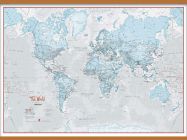 Huge The World Is Art - Wall Map Aqua (Wooden hanging bars)