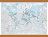 Medium The World Is Art - Wall Map Aqua (Rolled Canvas with Wooden Hanging Bars)