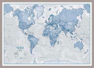 Medium The World Is Art - Wall Map Blue (Pinboard & framed - Silver)