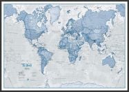 Large The World Is Art - Wall Map Blue (Wood Frame - Black)