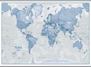 Huge The World Is Art - Wall Map Blue (Hanging bars)